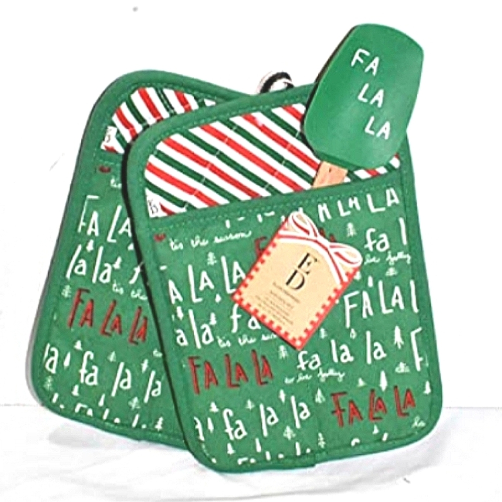 Ellen Degeneres Christmas Holiday Oven Mit 3 pc set silicon coated